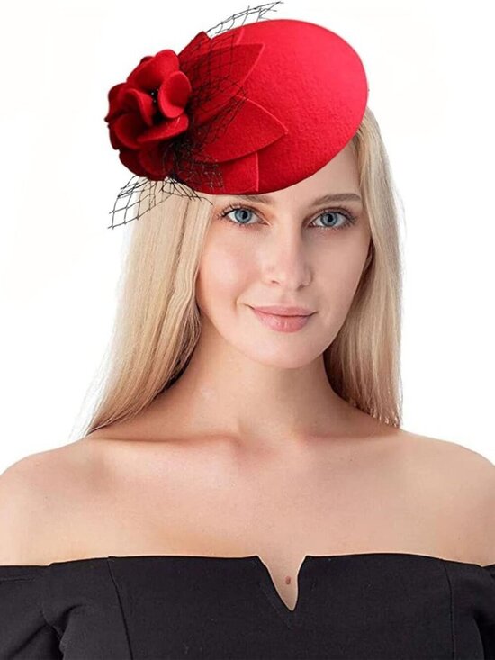 Women\'s Vintage 100% Wool Felt Cloche Bucket Bowler Hat Winter Vintage Bow Red main image 6